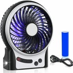 Mini ventilateur de bureau 3 vitesses, ventilateur piles rechargeable avec lumire led et batterie 1800 mAh, ventilateur usb portable silencieux pour