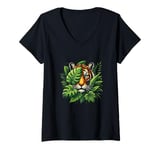 Womens Tiger in the jungle with wilderness and nature V-Neck T-Shirt