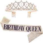 Leixi Birthday Queen Sash & Rhinestone Tiara Kit - 21st 30th Birthday Gifts Sash