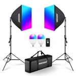 NEEWER Kit d'Éclairage Softbox 24" RGB avec App Contrôle, Lumière Softbox Studio LED 24W avec 9 Modes d'Effet pour Photographie, Certifiées CE/UKCA CRI93+ TLCI98+, Douilles en Porcelaine E27, NK800