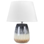 Lampe de Table Gris-Beige en Céramique Coton et Lin 63 cm avec Abat-Jour en For