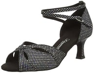 Diamant Chaussures de Danse Latine pour Femme Salon, Noir et Argent, 39 1/3 EU