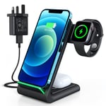Wireless Charger Stand - 3 in 1 Wireless Charging Station Dock Compatible for iWatch 7/SE/6/5/4/3, Airpods 3/2/Pro, iPhone 13 Series/12 Series/11/11 Pro/XS/X/8/Samsung etc (with QC3.0 Adapter)