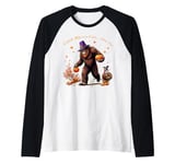 Thanksgiving Bigfoot Pilgrim Turkey Catch Me If You Can Raglan Baseball Tee