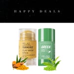 2Pcs Green Tea Cleansing Mask Stick & Turmeric Clay Mask Stick, Acne Blackhead