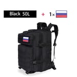 Taktisk ryggsäck Nylon Militär ryggsäck Vattentät Camping Jakt Fiske Vandringspack Black (50L)