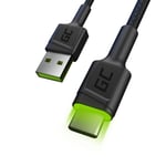 Green Cell -kaapeli USB-kaapeli - USB-C 120 cm vihreällä LED-taustavalolla, tukee nopeaa ultralatausta, QC 3.0.