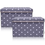 LIFENEY Lot de 2 boîtes de rangement pour enfants (37 x 25 x 21 cm) I Panier de rangement pour chambre d'enfant et salon I Boîtes de rangement pour enfants (étoile gris foncé)