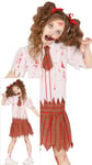 FIESTAS GUIRCA Déguisement pour écolière zombie - Uniforme de lycée rouge - Costumes d'Halloween pour filles de 10 à 12 ans