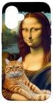 Coque pour iPhone 16 Mona Lisa tenant un chat Portrait d'art Peinture Kitty Cat