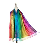 FENGHUAN Scarf Autumn And Winter Retro Cotton Jacquard Scarf Fashion Rainbow Scarf Bright Color Elegant Temperament Long Scarf No2