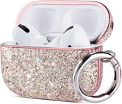 Coque AirPods Pro Paillettes, (Rose Gold), Airpods Pro Boîtier Étui Housse de Protection Accessoires Antichoc avec Mousqueton, Supporte la Charge sans Fil [LED Visible] Coque pour AirPods Pro 2019