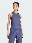 adidas All Gym Seasonal Rib Tight Fit Tonal 3-Stripes Tank Top, Blue, Size L, Women