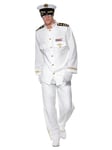 Smiffys Deluxe Captain Costume, White with Jacket, Trousers, Cap and Gloves, Land, Sea and Air Forces Fancy Dress, Adult Dress Up Costumes