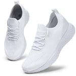 HKR Femme Chaussures Légères Tennis Respirante Chaussures de Running Gym Fitness Sport Casual Mesh Sneakers Outdoor Blanc 37EU