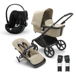 bugaboo Fox Black i-Size Black Barnevogn Cub med liggedel og sete /Desert Beige inkl. cybex GOLD Cloud G bilbarnestol Moon og adapter