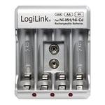 LogiLink PA0168 Chargeur de Batterie pour Piles AA/AAA/9V Ni-MH/Ni-CD Argenté