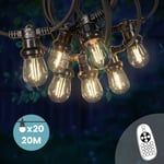 Guirlande Guinguette 20M 20 Bulbes Filament Blanc Chaud avec Variateur de Luminosité et Télécommande - Guirlande Lumineuse Ampoule E27 Transparente à