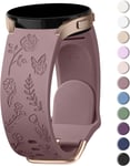 Colorée Fleur Gravée Bracelet Pour Samsung Galaxy Watch 6 40mm 44mm, Watch 6 Classic 43mm 47mm, 20mm Silicone Bracelet Pour Samsung Galaxy Watch 5/4/3/Active (Violet Fumé)