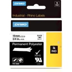 Dymo Rhino Industrial -polyesterband 19 mm x 5,5 m, svart på vit botten