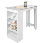 TONYSA Table Haute de Bar, Table de Cuisine Mange,Table de Bistrot avec Rangements 4 Niveaux – 115x103x50cm, Blanc