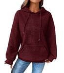 ABYOVRT Sweat à Capuche Femme 2024 Épais Hoodie Hiver Pull à Gaufre avec Poche élégant Sweat-Shirt Streetwear Manteau Sport Chemisier Fille Blouse,Bourgogne,L