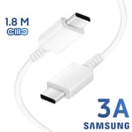 180cm - Cable Cordon Origine Blanc Prise double USB-C Charge Rapide Original Pour Chargeur Type-C Pour Samsung Galaxy A12 A13 A14 A15 5G A20 A20s A21 A21s A22 A23 A24 A25 A30 A30s A31 A32 5G A33 A34