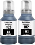 102 Encre Compatible avec Epson 102 pour EcoTank ET-2700 ET-2750 ET-2751 ET-2756 ET-2850 ET-2851 ET-2856 ET-3700 ET-3750 ET-3850 ET-4750 ET-4850 ET-4856 ET-15000 Imprimante(2 Noir)(Q795)