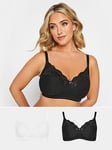 Yours 2 Pack Non Wire Lace Trim Bra, Multi, Size 48D, Women