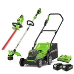 Greenworks 2X24V 36 cm Mower,Trimmer,24V Cordless Hedge Trimmer Combo Kit Include 2X2Ah Battery and Dual Slot Charger