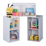 Relaxdays Étagère pour Enfant, bibliothèque modulable, Ranger Jouets, 6 Compartiments, Unisexe, MDF, Blanc/Gris