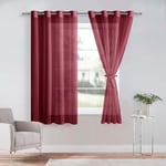 DWCN Lot de 2 Rideaux Voilages à Oeillets pour Fenêtre, Rideau Transparents avec Embrasses pour Salon Chambre d'enfant, Rouge Bordeaux, 140x160cm (Largeur x Hauteur)