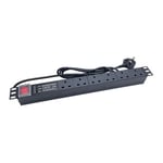 Powercool 1U PDU Horizontal Type 6Way Surge Protector 1.8m, UK Plug