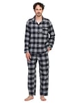 LAPASA Ensemble de Pyjama Homme Chaud & Confortable 100% Flanelle de Coton M95 Ensemble à Carreaux Noir & Gris, L