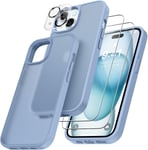 4 En 1 Coque Pour Iphone 15 Avec 2 Verre Trempé Et 1 Caméra Protecteur, [Coussin D'air Intégré] Antichoc Antirayures Bumper Protection Housse Pour Iphone 15 6.1"", Bleu Clair[Q2769]