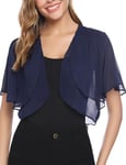 Aottori Cardigan Boléro Court Femme en Mousseline de Soie Gilet à Manches Évasées Courte Boléro Veste Elégant Chic pour Robe Bretelle Mariage Navy Bleu L