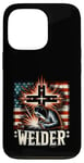 Coque pour iPhone 13 Pro Soudeur Drapeau Américain Soudage Foi Croix Chrétienne Soudure