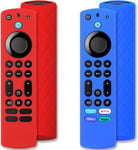 Silicone Étui Pour Télécommande (2Pcs) Pour Firestick 4K Max/Insignia/Pioneer/Omni Fire Tv Alexa Voice Remote Enhanced Avec Lanière (Rouge+Bleu, Les Deux Ne Brillent Pas)