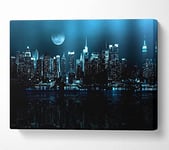 New York City Blue Moon Nights Canvas Print Wall Art - Extra Large 32 x 48 Inches