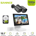 4CH Kits de Vidéosurveillance 10.1''Moniteur lcd 1080P 2 Caméra Extérieure/Intérieure ir Vision Nocturne Accès à Distance Sécurité Surveillance