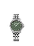 Raymond Weil Women's Tango 30 Frosted Diamonds Date Bracelet Strap Watch, Silver/Green