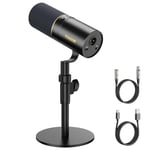 TONOR Micro Cardioïde Dynamique USB/XLR avec Support de Bureau pour PC PS4 PS5, Microphone de Studio pour Podcasting, Gaming, Streaming, Enregistrement Vocal, Prise Casque 3,5 mm, Bouton Muet, TD520