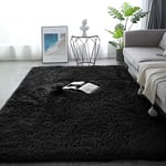 Enyhom Grand Tapis Moelleux à Poils Longs Super Doux et Lavable en Fausse Fourrure pour Chambre à Coucher Canapé Tapis de Sol Moderne et épais pour Salon Chevet, 120 x 160 cm Noir