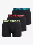 Superdry Stretch Cotton Boxers, Pack of 3, Black/Neon