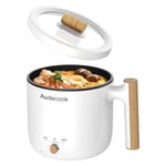 Audecook Electric Hot Pot, 1.8L Portable Non-Stick Mini Multi Cooker, Shabu Hot Pot, Rapid Ramen Cooker with Dual Power Control, Electric Skillet for Noodles/Pasta/Egg/Soup/Oatmeal/Steak (White)