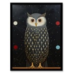 Wee Blue Coo The Night Watch Man Surreal Cosmic Owl Portrait and Starry Sky Grey Blue Orange Oil Painting Artwork Framed Wall Art Print 18X24 Inch