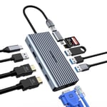 Tymyp Station d'accueil USB C 12 en 1 à Triple écran, hub USB C Via VGA/2 x HDMI, Adaptateur USB C (USB A 3.0,1 g Ethernet, PD 100 W, Micro 3,5 mm, Lecteur SD/TF)