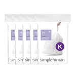 simplehuman Code K 100 Liners, 50% Recycled Custom Fit Bin Bags in Dispenser Packs with Durable Drawstring Tie Handle, 35-45L, White