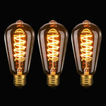 Vintage Edison Ampoule E27 LED ST64, 4W Spirale Flexible Courbé LED Filament E27 Dimable Ampoule Décorative Antique Blanc Chaud 2200K, 40W Équivalent, Pour Café, Maison, Bars et Restaurant,lot de 3