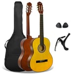 3rd Avenue Xf Pack Guitare Classique 4/4 Taille Standard pour Débutants, Guitare Acoustique avec Cordes en Nylon, Housse, Capodastre et Médiators – Naturel